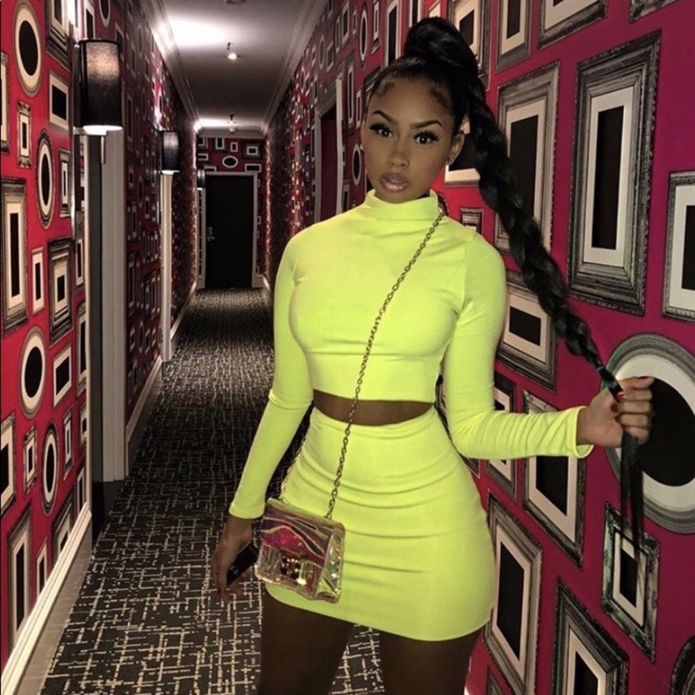 Neon Yellow High Neck Long Sleeve